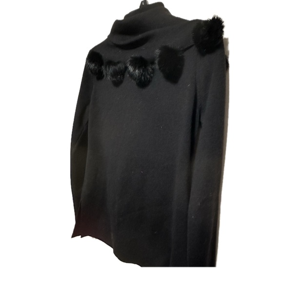 Dana Buchman Black Wool Turtleneck Sweater with Rabbit Fur Trim- size M EUC - Picture 2 of 7